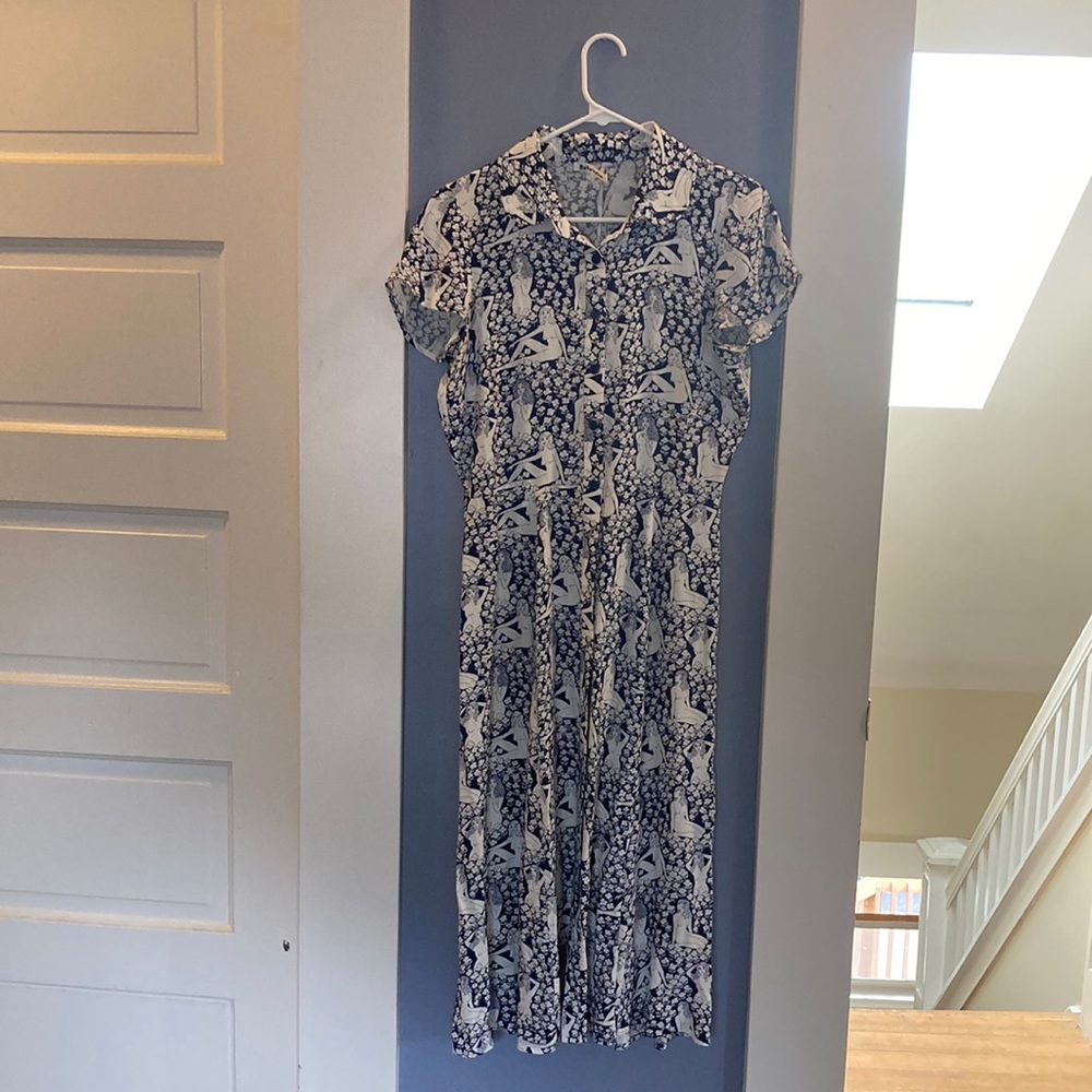 Reformation White/ Blue Naked Woman Dress